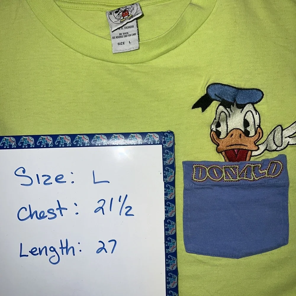 VTG Donald Duck Disney T Shirt Men's Size L Green Pocket Tee 90s S/S Mickey & Co